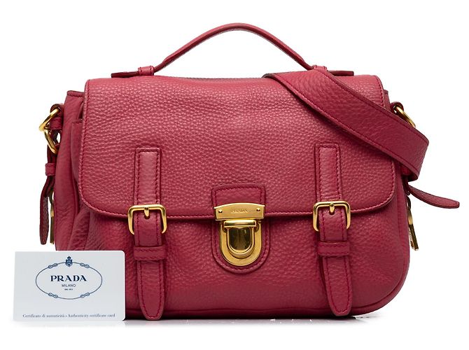 Bolsa Messenger Prada Pink Vitello Daino com fecho push lock e fivela dupla - vista 6