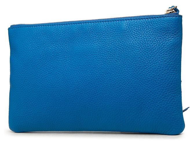 Bamboo Clutch Gucci in pelle di vitello blu con bambù - vista 2