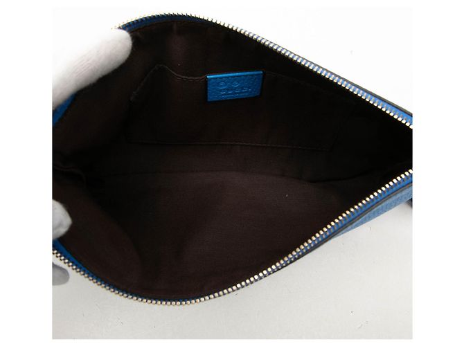 Bamboo Clutch Gucci in pelle di vitello blu con bambù - vista 4