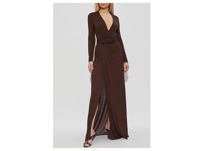 Dsquared2 Braunes Wickel-Maxikleid mit Gürtel - Ansicht 3