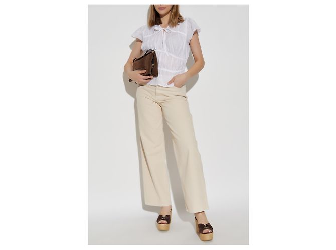 Top Rag & Bone com decote em V em rami branco - vista 2