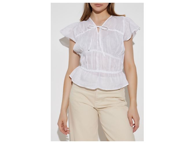 Top Rag & Bone com decote em V em rami branco - vista 3