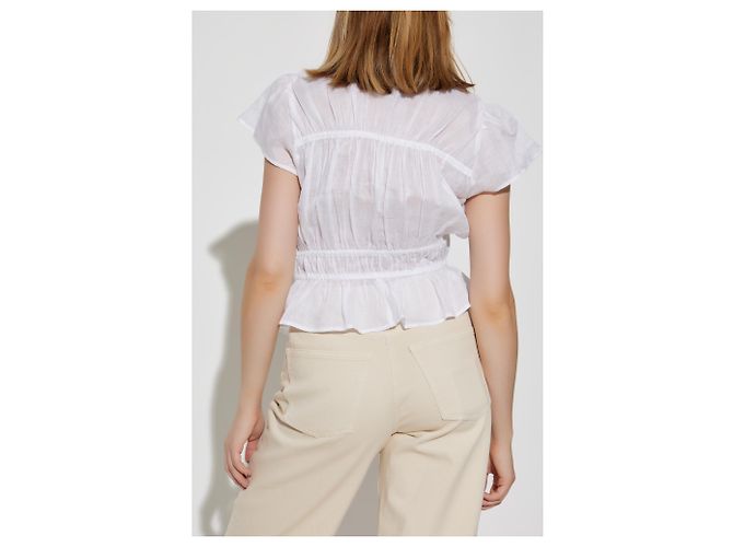 Top Rag & Bone com decote em V em rami branco - vista 4