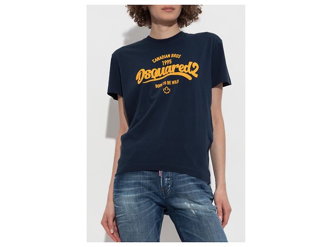 T-shirt Dsquared2 con logo blu in cotone - vista 3