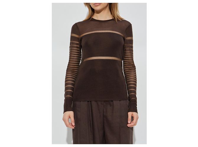 Top de manga larga de malla marrón Helmut Lang - vista 3