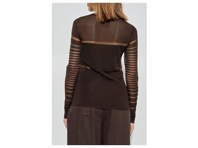 Top de manga larga de malla marrón Helmut Lang - vista 4