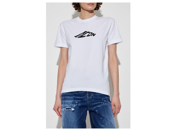 T-shirt bianca in cotone con logo Icon Dsquared2 - vista 3