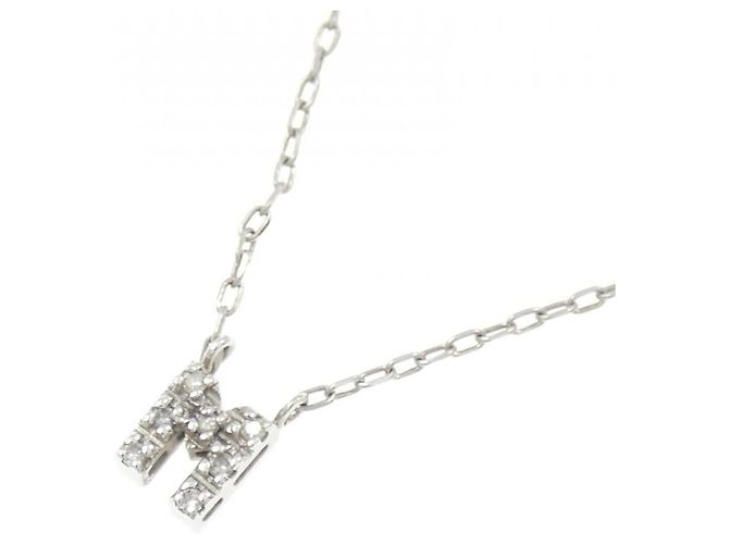 Autre Marque Collana Iniziale M in Oro Bianco K10 e Diamanti - vista 3