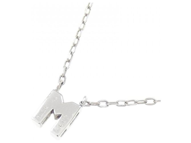 Autre Marque Collana Iniziale M in Oro Bianco K10 e Diamanti - vista 4