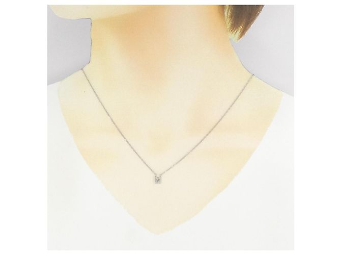 Autre Marque Collana Iniziale M in Oro Bianco K10 e Diamanti - vista 6