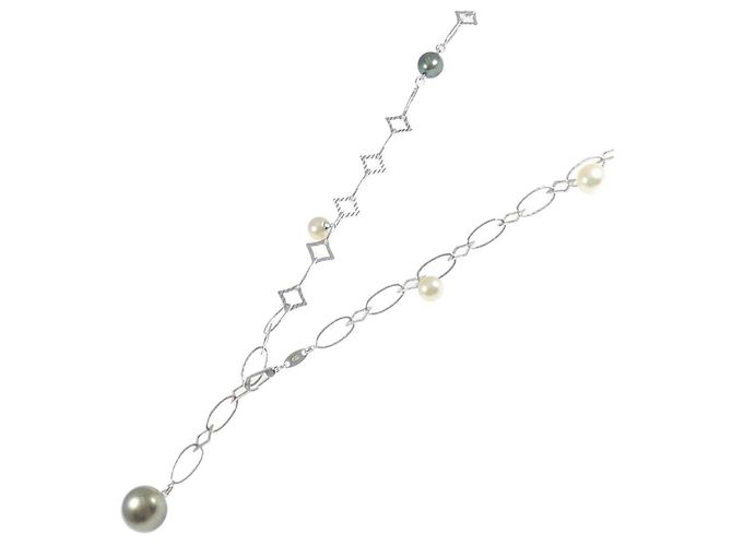 Autre Marque Collana in oro bianco Au750 con perla nera e perla Akoya - vista 2