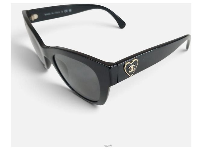 Chanel Gafas de sol negras Square Heart CC Logo - vista 2