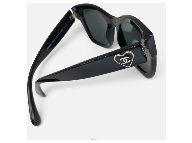 Chanel Gafas de sol negras Square Heart CC Logo - vista 4