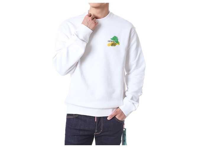 Off White Fleece-Sweatshirt mit Pinselmalerei - Ansicht 12