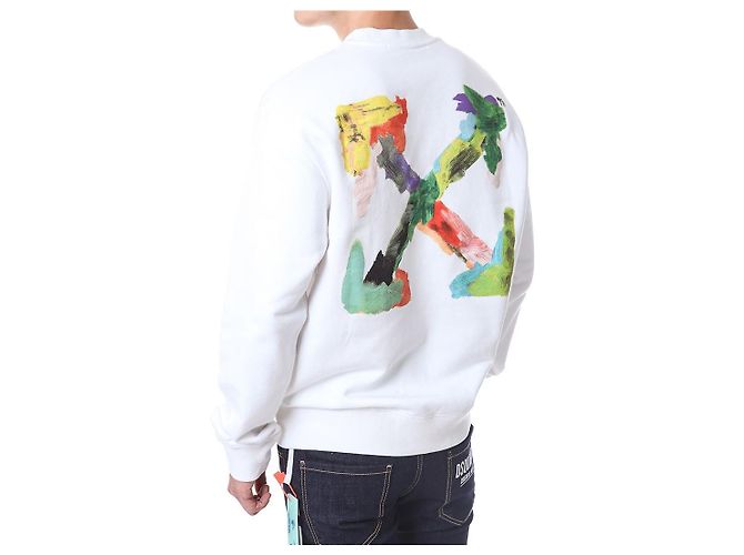 Off White Fleece-Sweatshirt mit Pinselmalerei - Ansicht 16
