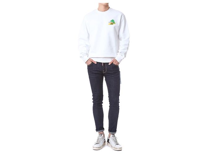 Off White Fleece-Sweatshirt mit Pinselmalerei - Ansicht 2