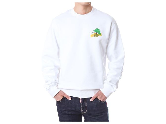 Off White Fleece-Sweatshirt mit Pinselmalerei - Ansicht 3