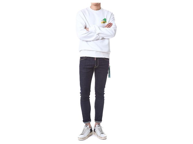 Off White Fleece-Sweatshirt mit Pinselmalerei - Ansicht 5