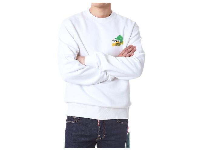 Off White Fleece-Sweatshirt mit Pinselmalerei - Ansicht 6