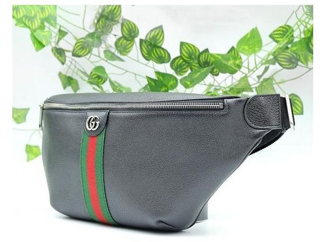Gucci Large WEB Gürteltasche aus schwarzem Leder - Ansicht 2