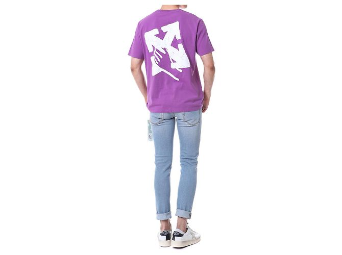 Off White T-Shirt mit kurzen Ärmeln und Handpfeil-Print - Ansicht 10