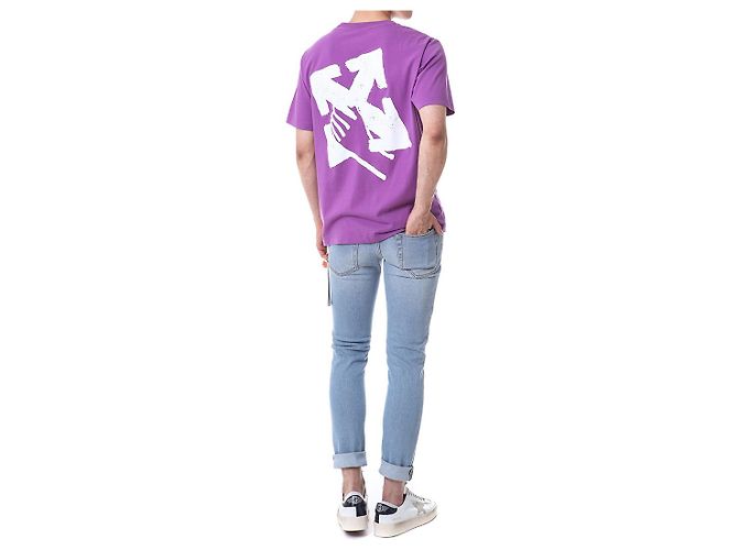Off White T-Shirt mit kurzen Ärmeln und Handpfeil-Print - Ansicht 11