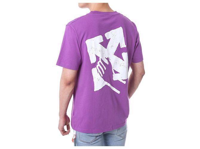 Off White T-Shirt mit kurzen Ärmeln und Handpfeil-Print - Ansicht 13