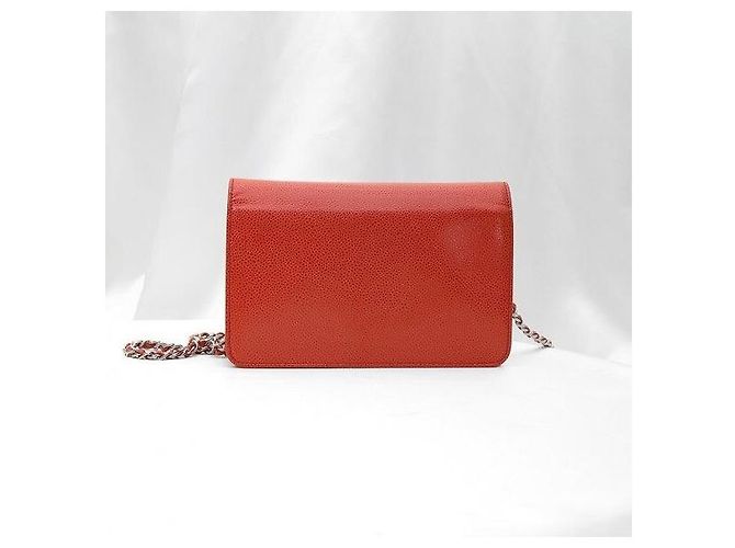 Wallet On Chain Chanel Borsa a tracolla WOC Signature in caviale rosso e argento - vista 4