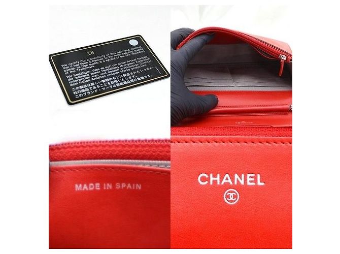 Wallet On Chain Chanel Borsa a tracolla WOC Signature in caviale rosso e argento - vista 7