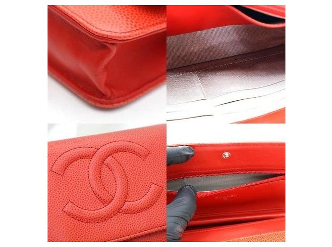 Wallet On Chain Chanel Borsa a tracolla WOC Signature in caviale rosso e argento - vista 8