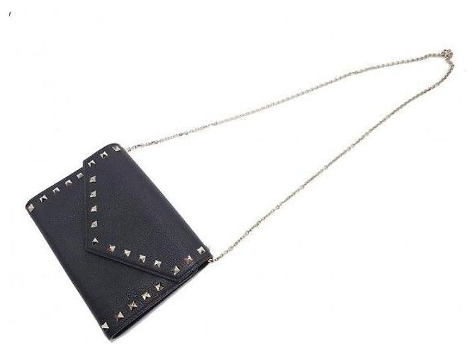 Valentino Borsa a tracolla Rockstud in vitello nero con catena - vista 5
