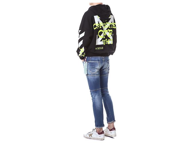 Off White Velours-Hoodie mit Schriftzug - Ansicht 11