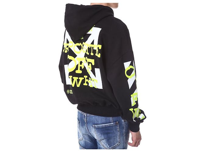 Off White Velours-Hoodie mit Schriftzug - Ansicht 14