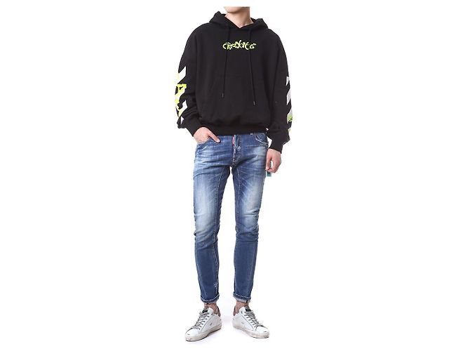Off White Velours-Hoodie mit Schriftzug - Ansicht 2