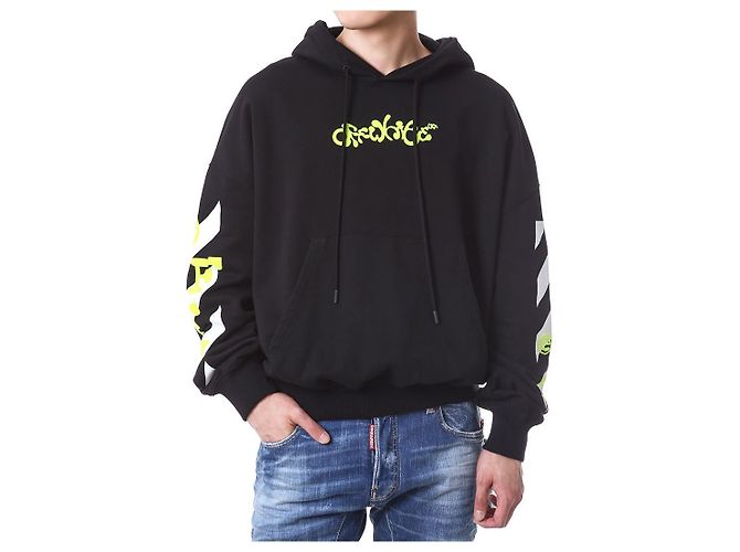 Off White Velours-Hoodie mit Schriftzug - Ansicht 3