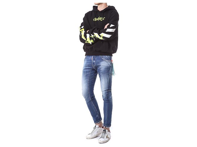 Off White Velours-Hoodie mit Schriftzug - Ansicht 5