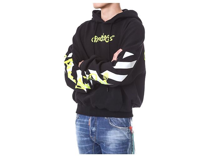 Off White Velours-Hoodie mit Schriftzug - Ansicht 6