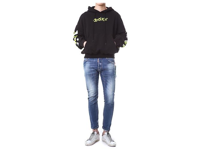 Off White Velours-Hoodie mit Schriftzug - Ansicht 7