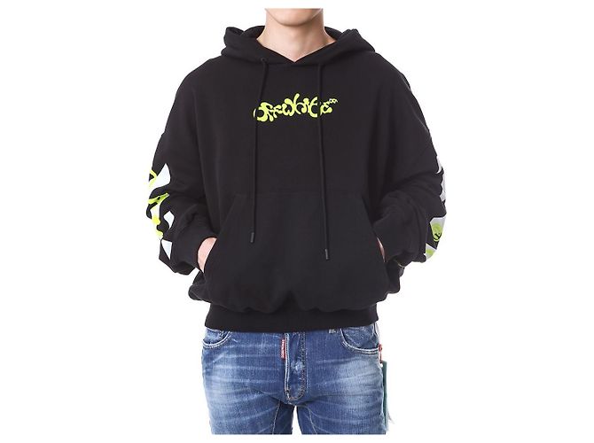 Off White Velours-Hoodie mit Schriftzug - Ansicht 8