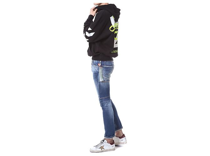 Off White Velours-Hoodie mit Schriftzug - Ansicht 9