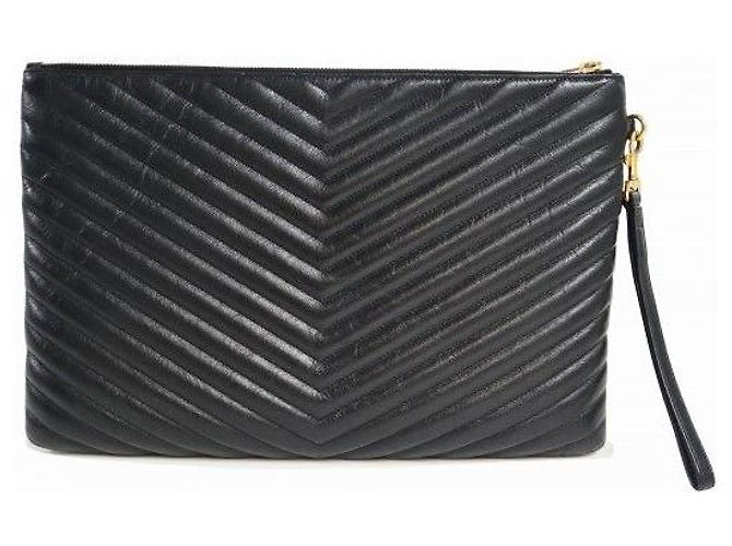 Autre Marque Clutch com alça e porta-documentos monograma matelassé preto - vista 2