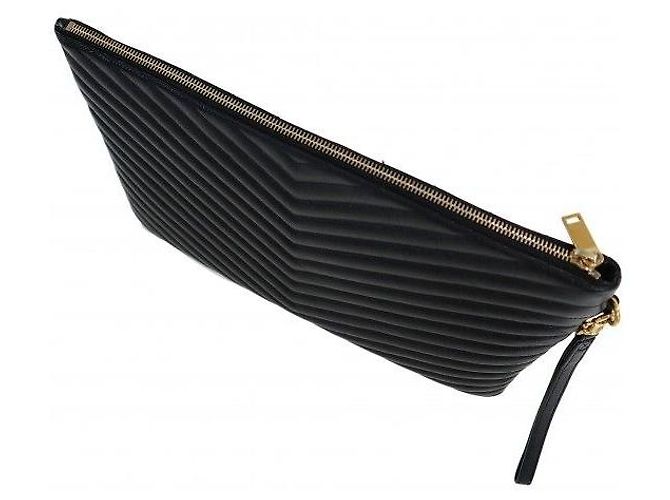 Autre Marque Clutch com alça e porta-documentos monograma matelassé preto - vista 3