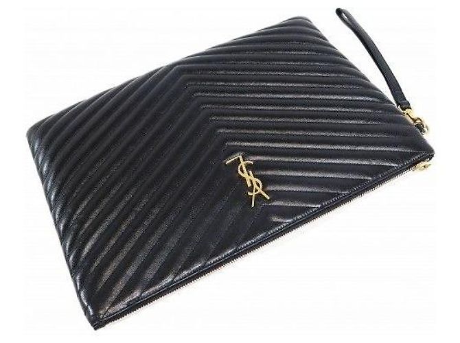 Autre Marque Clutch com alça e porta-documentos monograma matelassé preto - vista 4