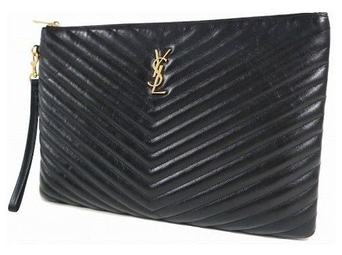 Autre Marque Clutch com alça e porta-documentos monograma matelassé preto - vista 5