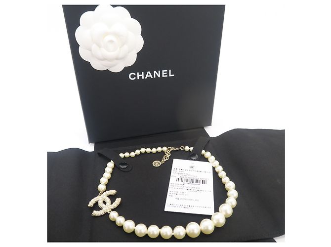 Chanel Collana d'oro per anniversario con perle e logo CC originale - vista 3