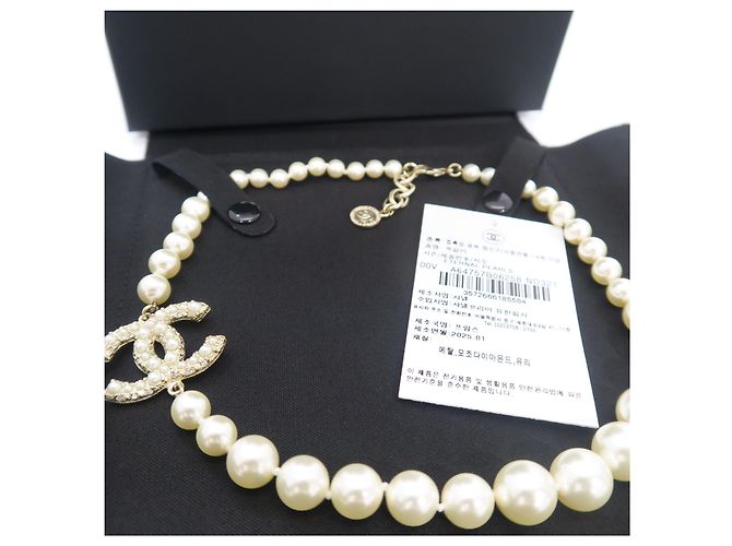 Chanel Collana d'oro per anniversario con perle e logo CC originale - vista 4