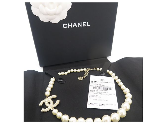 Chanel Collana d'oro per anniversario con perle e logo CC originale - vista 6