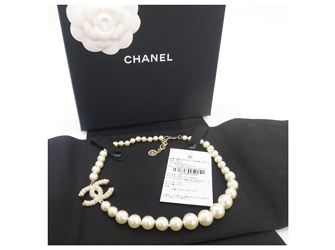 Chanel Collana d'oro per anniversario con perle e logo CC originale - vista 8