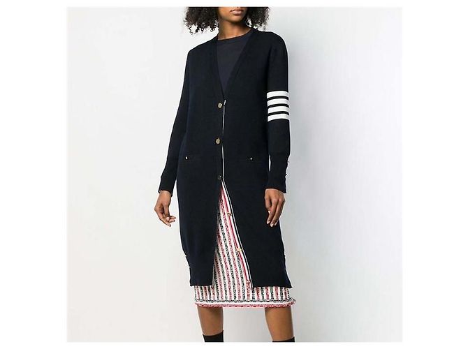 Thom Browne Stitch Damen Langcardigan aus Wolle Navy - Ansicht 2