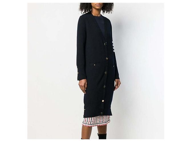 Thom Browne Stitch Damen Langcardigan aus Wolle Navy - Ansicht 3
